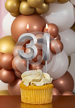 Birthday candle number 31 - Celebration balloons background