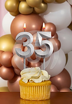 Birthday candle number 35 - Celebration balloons background