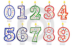 Birthday candles number set isolated on white