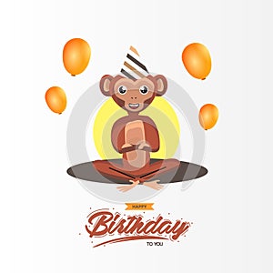Birthday card animal design cute monkey vector illustration