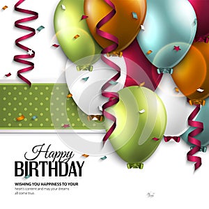 Birthday card with balloons and birthday text.