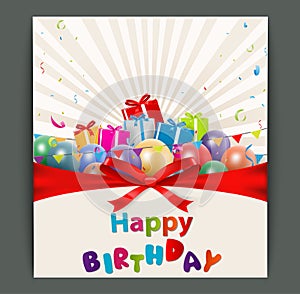 Birthday card with balloons and gift box