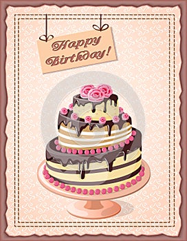 Birthday card with cake tier and roses