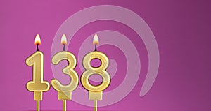 Birthday card with candle number 138 - purple background