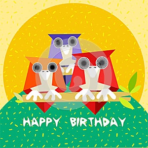 Children birthday card for with owls - summer time - vector