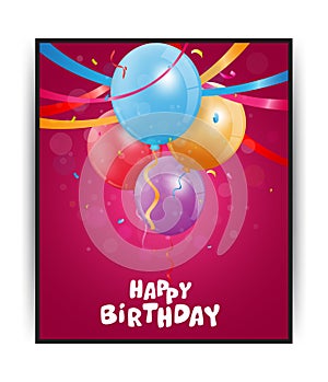 Birthday card with colorful balloons and confetti