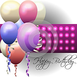 Birthday card with colorful balloons and shiny background