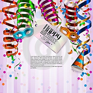 Birthday card with colorful curling ribbons