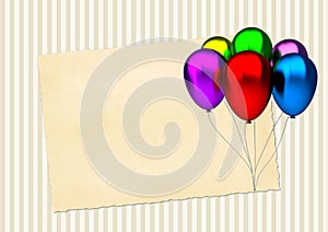 Birthday card with colorful party balloons and