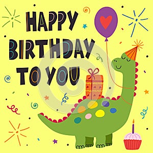 Birthday card with cute dinosaur