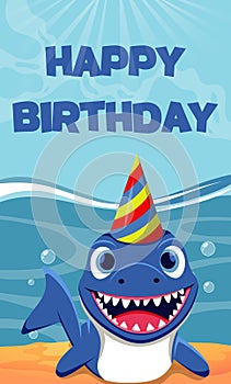 birthday card cute sea animals smiling blue shark