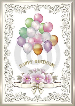 Birthday card with a flowers and balloons