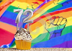 Birthday card with gay pride colors - Candle number 72