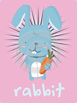 Birthday card with illustration cute rabbit