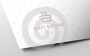Birthday Card Mocup on White Paper and Heart Motifs. Happy Birthday Icon