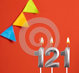 Birthday card - Number 121 candle in orange background