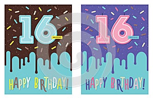 Birthday card with number 16 celebration candle