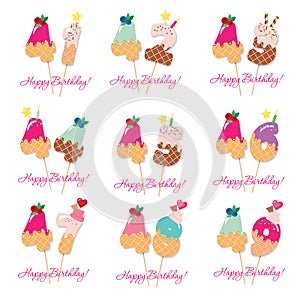 Birthday card set. Festive sweet numbers from 41 to 49. Coctail straws. Funny decorative characters. Vector