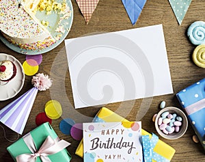 Birthday Celebration with Cake Presents Card Copy Space