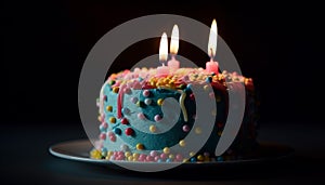Birthday celebration with chocolate cake, candles burning bright generated by AI