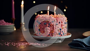 Birthday celebration with gourmet cake and candles generated by AI