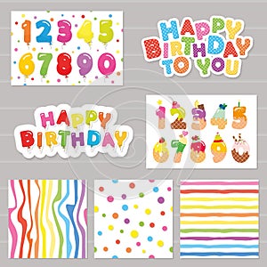 Birthday celebration set. Numbers and patterns.