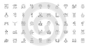 Birthday concept illustration, linear icons, line signs set, vector collection