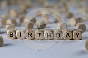 Birthday - cube with letters, sign with wooden cubes