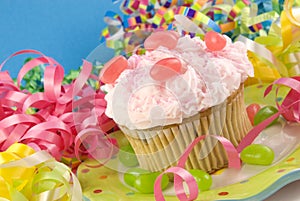 Birthday Cupcake with Colorful Decorations