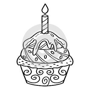 Birthday Cupcake Isolated Coloring Page for Kids