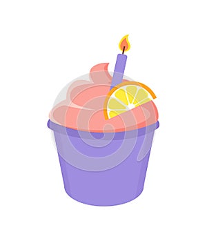 Birthday Cupcake with Lighted Candle and Orange