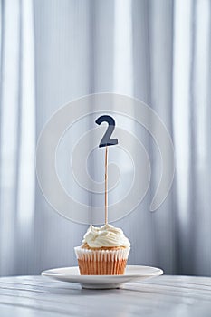 Birthday cupcake with number 2 two as digital gift card