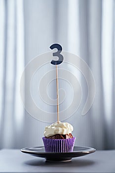 Birthday cupcake with number 3 three as digital gift card