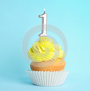 Birthday cupcake with number one candle