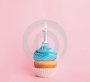 Birthday cupcake with number one candle