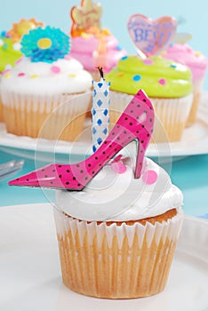 Birthday cupcake pink polka dot high heel shoe