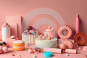 birthday, decorations, party, Pink background, generated AI