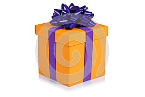 Birthday gift christmas present orange box isolated on white