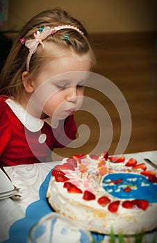 Birthday girl blowing out candles