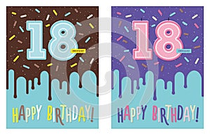 Birthday greeting card with cake and 18 candle