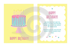 Birthday greeting card with cake and candles