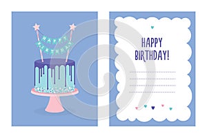 Birthday greeting card with cake. Vector