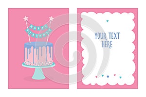 Birthday greeting card with cake. Vector