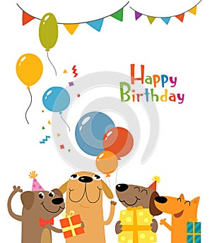 Birthday greeting card with funny cartoon dogs