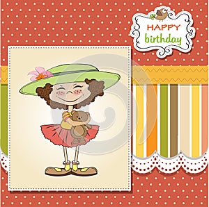 birthday greeting card with girl and her tedd