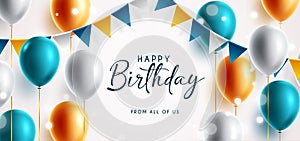 Birthday greeting vector template design. Happy birthday text in white empty space with pattern balloon bunch element for birthday