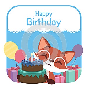 Birthday illustration with cute fox photo