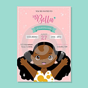 Birthday invitation card with afro cute girl