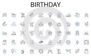 Birthday line icons collection. Residence, Dwelling, Habitat, Homestead, Abode, Refuge, Fortress vector and linear