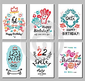 Birthday logo, symbols and illustrations.